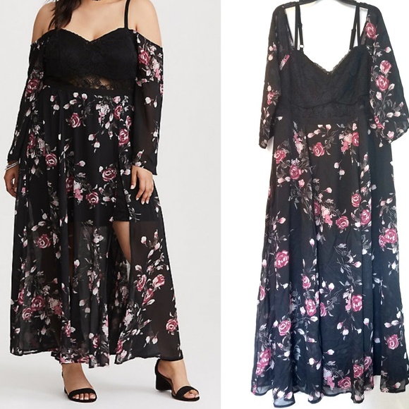 torrid Dresses & Skirts - 22 Torrid Runway Collection Black Floral Lace Maxi